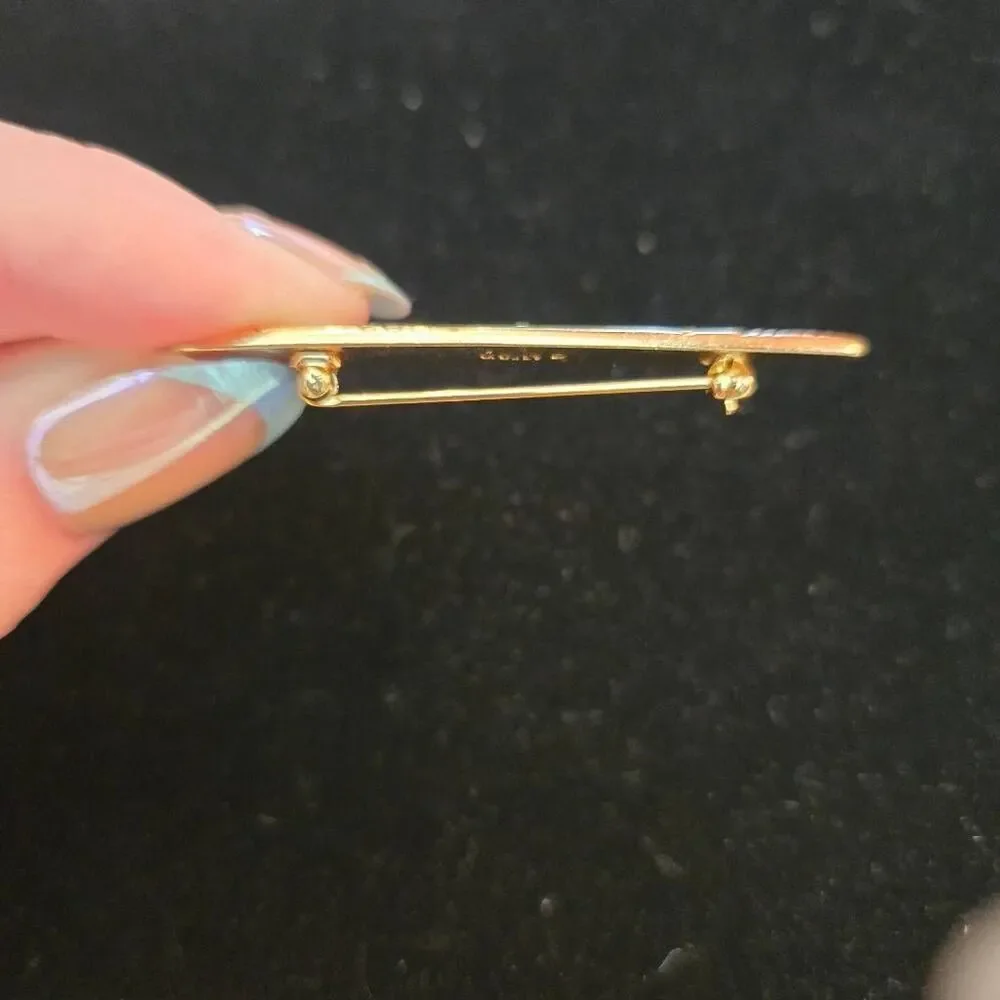 Vintage AVON Gold Tone Bar Pin Brooch Rhinestone Accent